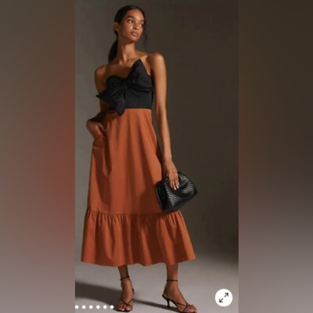 Black and Copper Dress with Bow Detail